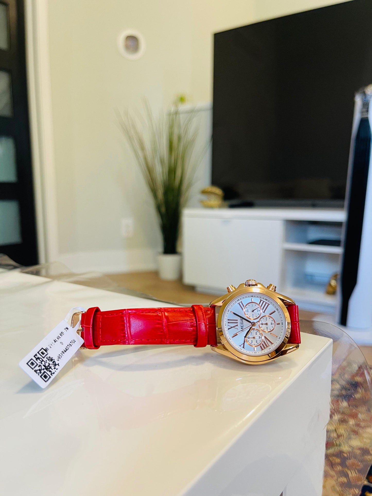MEGIR Rose Gold Women's Quartz Watch – Red Leather Strap