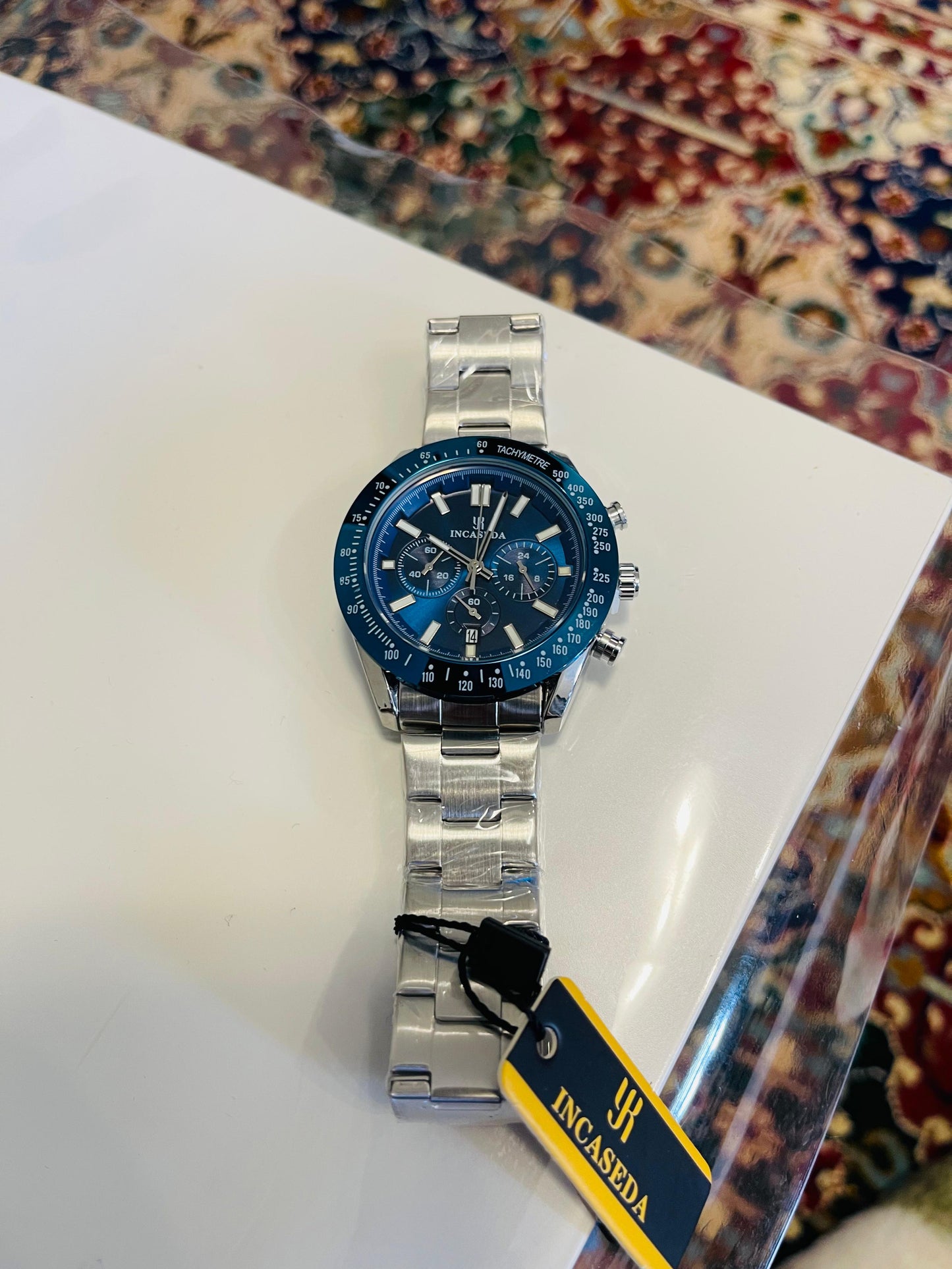 INCASEDA Men’s Sport Chronograph Quartz Watch – Blue Dial &amp; Tachymeter